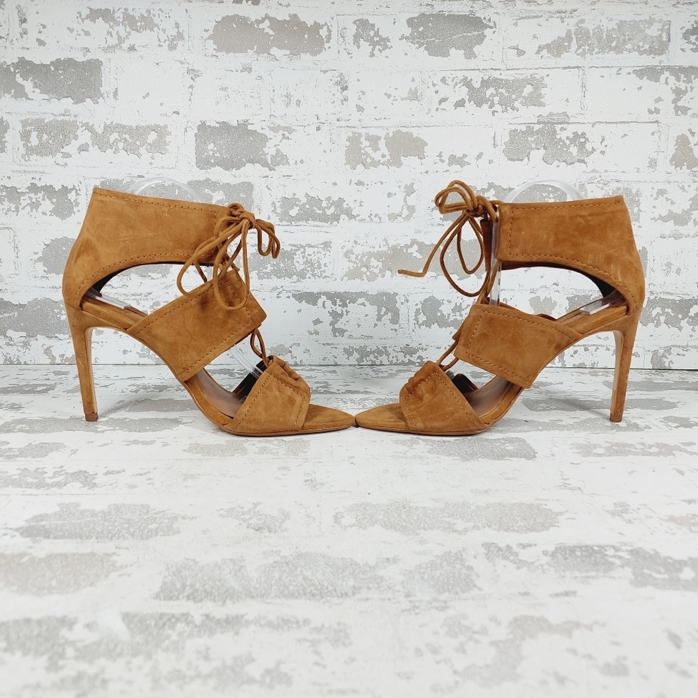 Zara Basic Collection Faux Suede Lace Up Heels F1030 - Picture 7 of 13